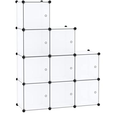 Imagem de C&AHOME Organizador de armazenamento de cubo com portas, prateleiras de 9 cubos, armário de armário, estante modular de plástico faça você mesmo ideal para quarto, sala de estar, 91,5 cm C x 32,4 cm L x 36,6 cm A branco USBTM3009B-DOOR