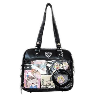 Imagem de GJGJTER Bolsa feminina JK bolsa de ombro bolsa de ombro transparente janela DIY bolsa carteiro pequena pingente carteira, Preto, One Size