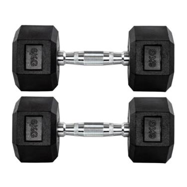 Imagem de Par Halteres 6kg + 6kg Dumbbell Sextavado Emborrachado Pegada Cromada Gallant (GDb06F3B-Pt)