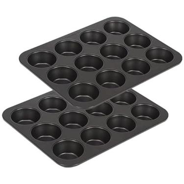 Imagem de CHEFMADE Conjunto de panelas de muffin 12 xícaras, 2 pacotes de assadeiras antiaderentes para cupcake forno de aço carbono resistente Forte de muffin de aço carbono molde padrão para bolos