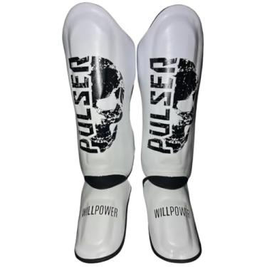 Imagem de Par Caneleira PU Muay Thai Mma Kickboxing Pulser Thunder (Branco Caveira, M)