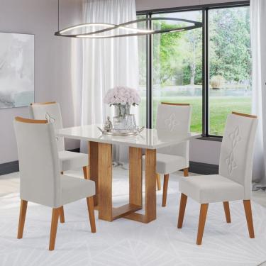 Imagem de Mesa de Jantar Retangular Istambul Com 4 Cadeiras Flora em Madeira Maciça Cobre/Off White/Marfim - Casa Giulia