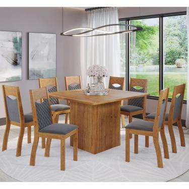 Imagem de Mesa de Jantar Quadrada Gabbana Com 8 Cadeiras Pietra Cobre/Veludo Grafite - Casa Giulia