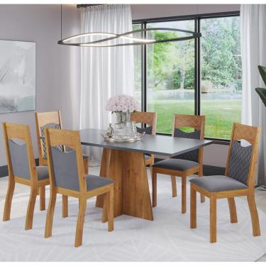 Imagem de Mesa de Jantar Retangular  Ambicion Com 6 Cadeiras Pietra Cobre/Cinza/Grafite - Casa Giulia