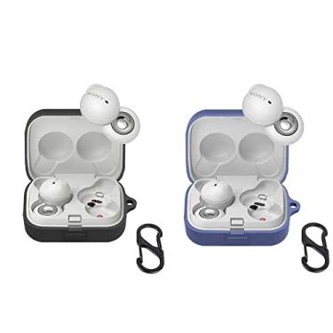 Imagem de Pacote com 2 capas protetoras de silicone macio DAYJOY compatível com fones de ouvido Sony LinkBuds WF-L900, capa protetora com chaveiro (preto + azul)