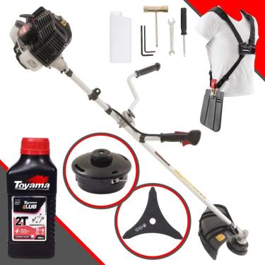 Imagem de Cortador de Grama Profissional À Gasolina Kawashima KW52LE 52cc 2,5HP de Potência Motor 2T Roçadeira Com Lâmina 3 Pontas e Carretel + Óleo Toyama 2T
