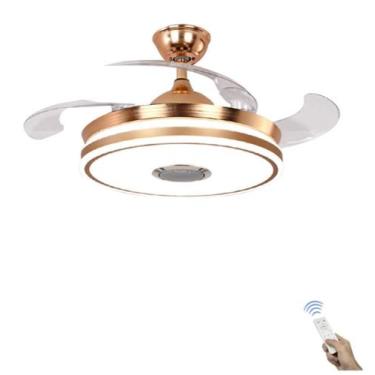Imagem de Ventilador Teto Retrátil Led Controle Remoto e Som Bluetooth Dourado -