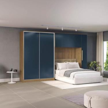 Imagem de Quarto Modular Kappesberg Adapt Nogueira/Azul Profundo 5 Peças 349cm