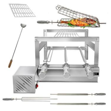 Imagem de Churrasqueira Giratória Grill Inox Gira Soft Grill 3 Espetos Completa 