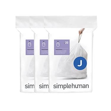 Imagem de simplehuman Code J 60 unidades, forros de ajuste personalizado genuíno, sacos de lixo com cordão em embalagens dispensadoras, 30-45 litros, branco