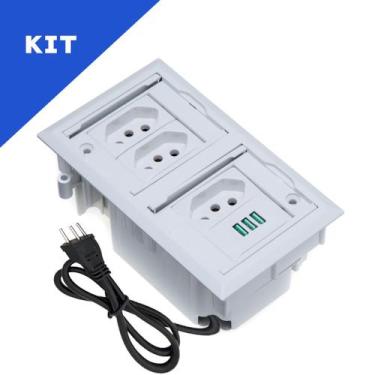 Imagem de Kit Caixas De Tomadas 4 Blocos Com 3 Tomadas 10A 3USB Branco - CONNECT