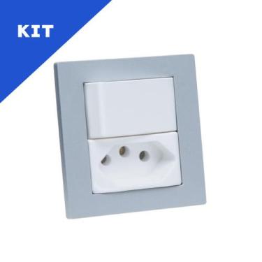 Imagem de Kit Espelhos de Tomadas Duplo Reto 1 Tom 10A 1 Interruptor - CONNECT C