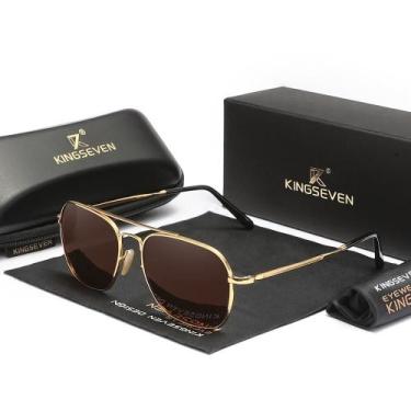 Imagem de Óculos de Moda Polarizados KINGSEVEN - Armação Metálica Estilosa, Marr