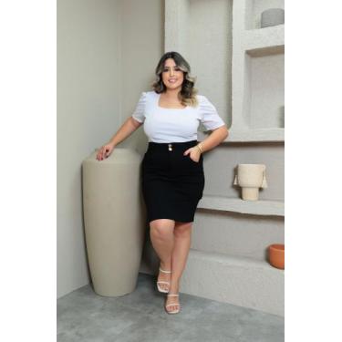 Imagem de Saia Jeans Sarja Plus Size Moda Evangélica Cintura Alta - Bellamari Je