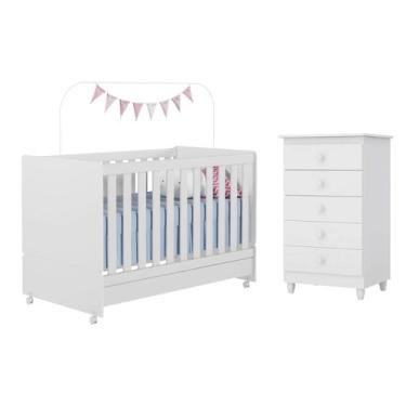 Imagem de Berço Mini Cama Americano Encanto com Cômoda 5 Gavetas - Peternella,  