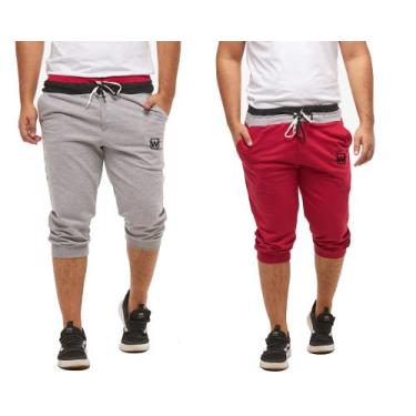 Imagem de Kit com 02 bermudas de moletom masculina wooks saruel skinny, Cinza, V