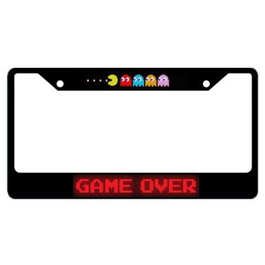 Imagem de Pac-Man with Ghosts & Game Over Moldura de placa de licença de aço carbono preto incrustado com 2 furos - Produto licenciado oficial