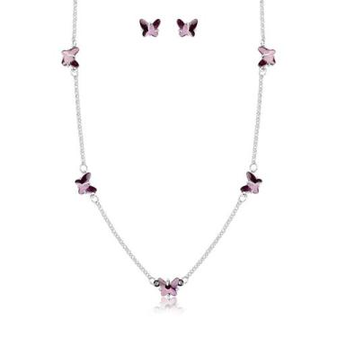 Imagem de Conjunto Butterfly revestido em Prata - VL ACCESSOIRES