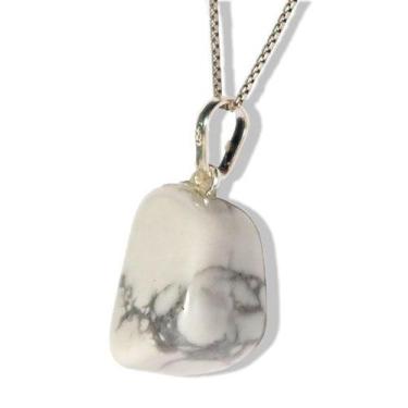 Imagem de Colar Howlita Branca Pedra Rolado Montagem Pino Prata 950 - Cristaisde