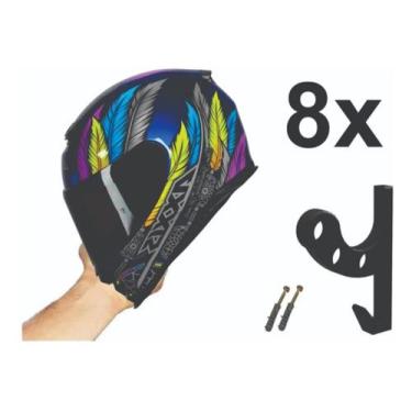 Imagem de Kit 8 Suporte De Parede Para Capacete Com Gancho Preto - 3D Art