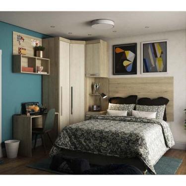 Imagem de Guarda Roupa 4 Portas C/Cabeceira E Escrivaninha Avelã - KIT