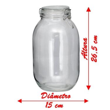 Imagem de Pote De Vidro Hermético Tampa 3,1l Conserva Com Vedação