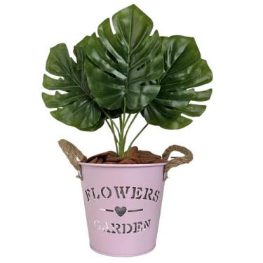 Imagem de Planta Artificial Costela de Adão + Vaso de Metal decorativo - Flores 