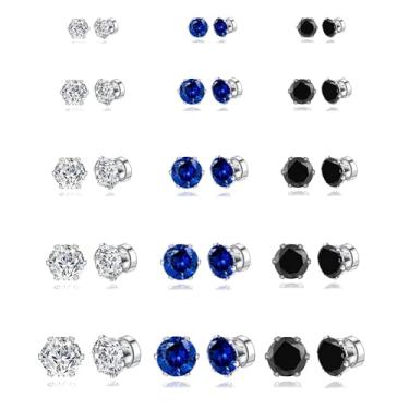 Imagem de Ofeiyaa 15 pares de brincos magnéticos de zircônia cúbica sem piercing conjunto de brincos falsos para mulheres e homens, 4-5-6-7-8 mm, branco, preto, azul, vermelho, Zircônia cúbica, Zircônia cúbica