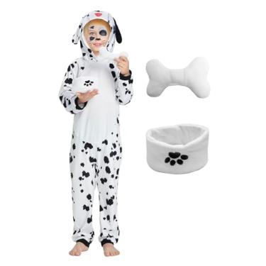 Imagem de IKALI Kids Toddler Dalmatian Puppy Costume with Plush Bowl Bone, Halloween Dog Hooded Jumpsuit for Boys Girls 3T 4T