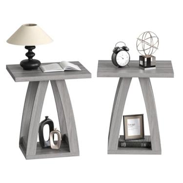 Imagem de FROMJBEST Mesas de canto para sala de estar, mesa lateral ao lado do sofá, mesa de cabeceira para quarto, mesa lateral de sofá com prateleira, mesa de canto moderna para sala de estar, mesa de canto