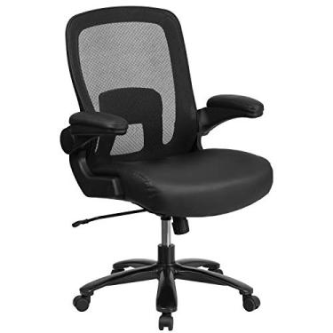 Imagem de Flash Furniture Hercules Série Big & Tall 226 kg Classificação preta de malha/LeatherSoft Cadeira de escritório ergonômica executiva com lombar ajustável