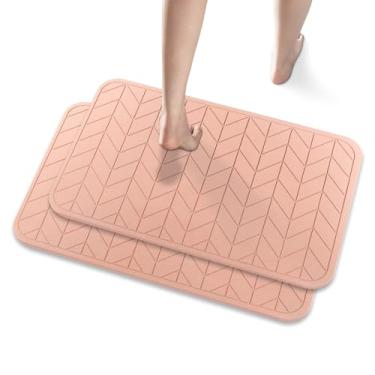 Imagem de JUERLEN Pacote com 2 tapetes de chuveiro de terra de diatomáceas, tapete de banho de pedra, tapete de banho rígido antiderrapante super absorvente de secagem rápida para piso de chuveiro, 61 x 40 cm,