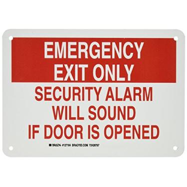 Imagem de Brady 127164 Placa de segurança contra incêndio, legenda "Apenas saída de emergência alarme de segurança soará se a porta for aberta", 17,8 cm de altura, 25,4 cm de largura, vermelho sobre branco