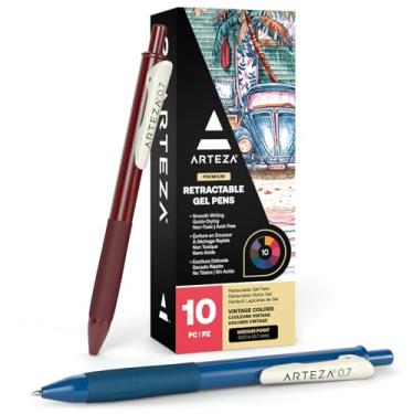 Imagem de ARTEZA Canetas de gel coloridas, pacote com 10 cores sortidas, 10 cores vintage exclusivas, ponta fina de 0,7 mm, retrátil, para diário, desenho, rabiscos e anotações