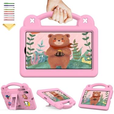 Imagem de Capa para tablet Walmart Onn 17.8 cm Gen 4 2024 (Modelo: 100135924), UUcovers com suporte/alça macia de espuma vinílica acetinada, suporte infantil Gril Boy, urso fofo, leve, capa DIY para Onn 17.8 cm