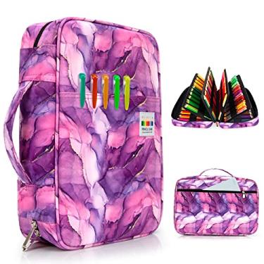 Imagem de YOUSHARES- Bolsa para lápis de cor com 300 compartimentos - Bolsa para lápis Oxford com zíper multicamadas e grande capacidade para lápis de cor Prismacolor e caneta de gel (roxo mármore)