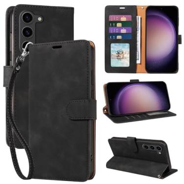 Imagem de JHWVVTF Capa carteira para Galaxy S23, capa para celular S23, [bloqueio de RFID, 4 compartimentos para cartão], capa de telefone de couro PU macio, alça de pulso, capa protetora à prova de choque para