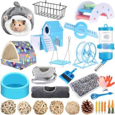 Imagem de Teenyyou Kit básico de 24 peças para pequenos porquinhos-da-índia para gaiola de hamster, acessórios para casa, cama, gaiola, limpador, tigela de comida, suporte de água, bolsa de transporte de
