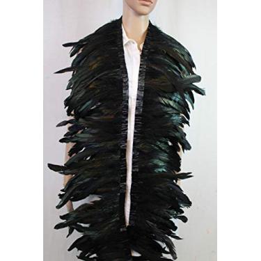 Imagem de 7 cores, 2 jardas de comprimento, 20,3 a 25,4 cm de altura, acabamento de franja de penas de galo coque, para vestido de saia, fantasia e acabamento de penas (preto)