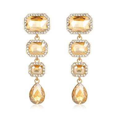 Imagem de Met-edianger Brincos vintage com pingente de gota de strass brincos pendentes de cristal retangulares brincos de lágrima lustre para mulheres, Zinco Aço inoxidável, Strass