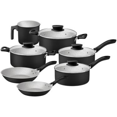 Imagem de Jogo de Panelas Tramontina de Alumínio Preta 7 Peças Linz, Preto, 7