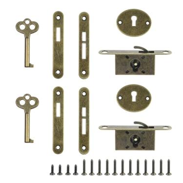Imagem de Fechaduras antigas decorativas de bronze Tulead - 2 conjuntos com chaves, parafusos