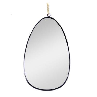 Imagem de Espelho Decorativo Em Metal Preto Com Alça Corrente Dourado 31 Cm F04 