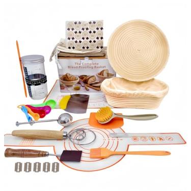 Imagem de VnkloMes Conjunto De Cesta Para Fermentação De Pão, Suprimentos Para Panificação, Ferramentas Incluídas, 20 Componentes, Kit Inicial Para Fazer Pão Com Fermento Natural Oval De 9,8 Polegadas E Redon