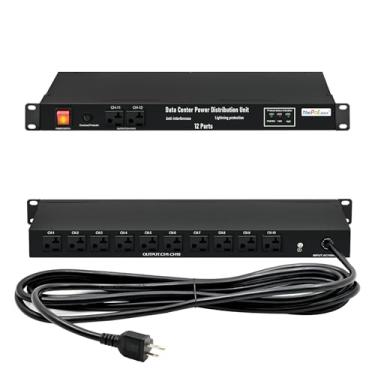 Imagem de ThePoEstore 1U Pdu Servidores De Rede Protetor Contra Surtos Unidade De Distribuição De Energia 12 Tomadas, 120 V 20 A, 3600 Joules 10Ka, 19″ Régua De Energia Para Montagem Em Rack, Cabo Resistente