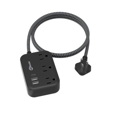 Imagem de okleeic Régua De Energia Com Plugue Plano E Portas Usb C, Cabo De Extensão Preto De 5 Pés Com 3 Tomadas Ca, 3 Usb, Extensor De Tomada Curto Sem Protetor Contra Surtos Para Navio De Cruzeiro, Itens E