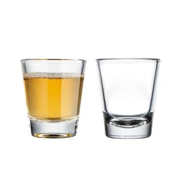 Imagem de Sihanoukville Conjunto de copos de shot Heavy Base de 42,5 g, pacote com 2 – Copos quadrados transparentes para café expresso e licor com copo medidor, ideal para vodca, uísque, tequila, vinho e