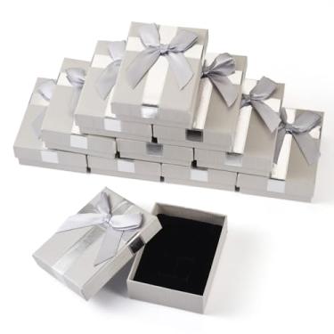 Imagem de KISSITTY 12 caixas de presente retangulares de joias 9,58 x 6,8 x 3,8 cm x 3,8 cm caixas de joias de papel de papelão, brinco, colar, anel de embalagem, caixas com esponja para Natal, Ação de Graças,