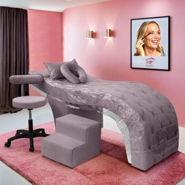 Imagem de Kit Maca Estética Charme para Cílios + Mocho + Escada + Capa Veludo