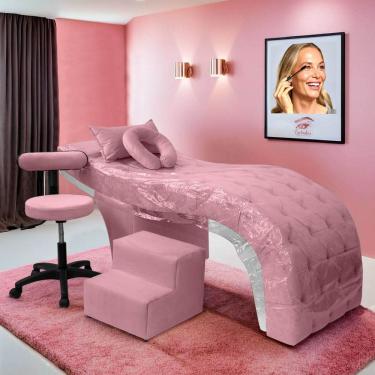 Imagem de Kit Maca Estética Charme para Cílios + Mocho + Escada + Capa Veludo